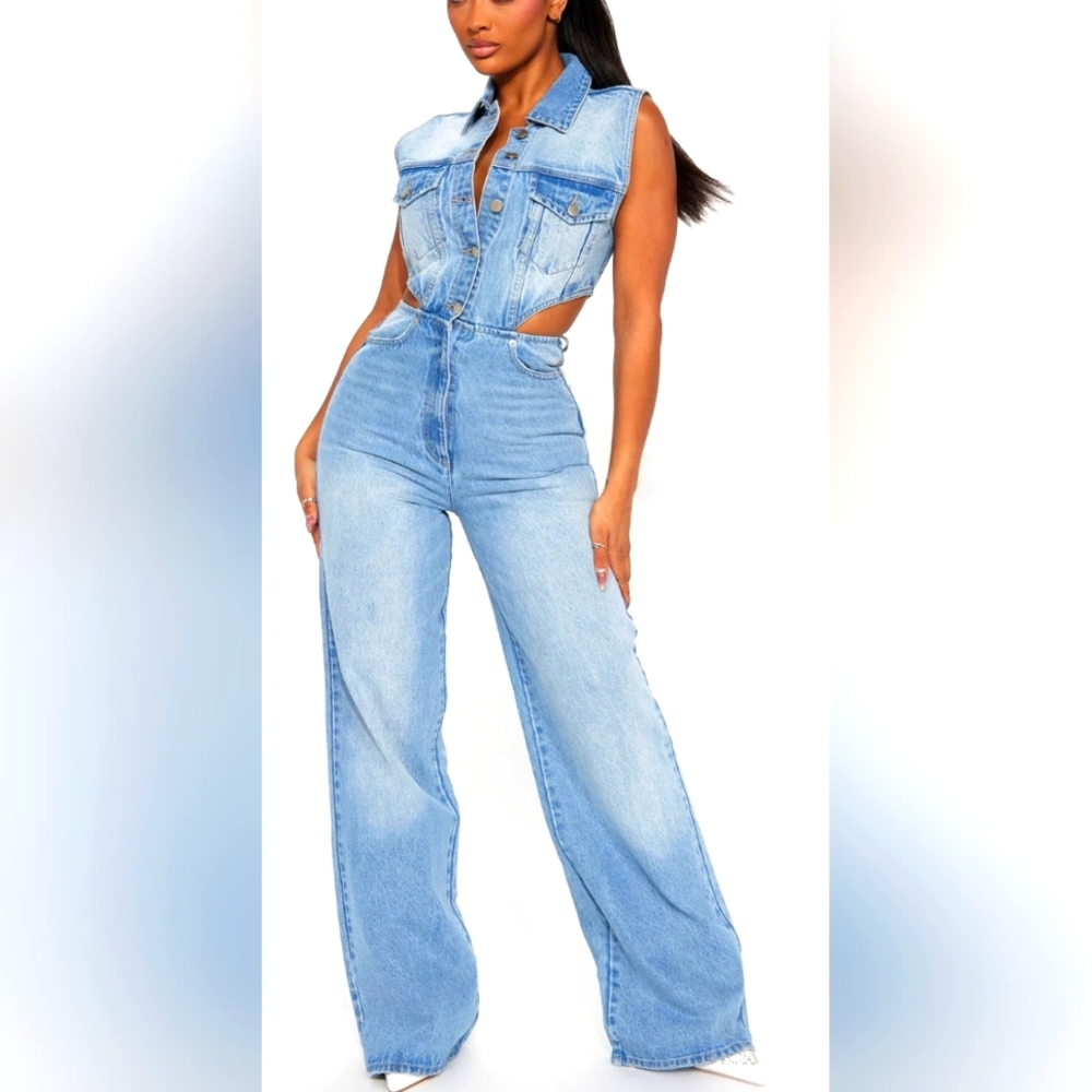 FASHION NOVA Baylin Denim Jumpsuit - NEW